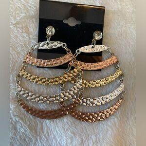 Triple Tone Hammered Statement‎ Earrings